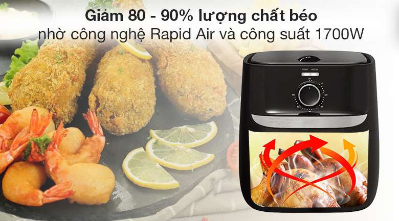 công suất 1700W và công nghệ Rapid Air - Nồi chiên không dầu Kangaroo KG6AF1 6 lít