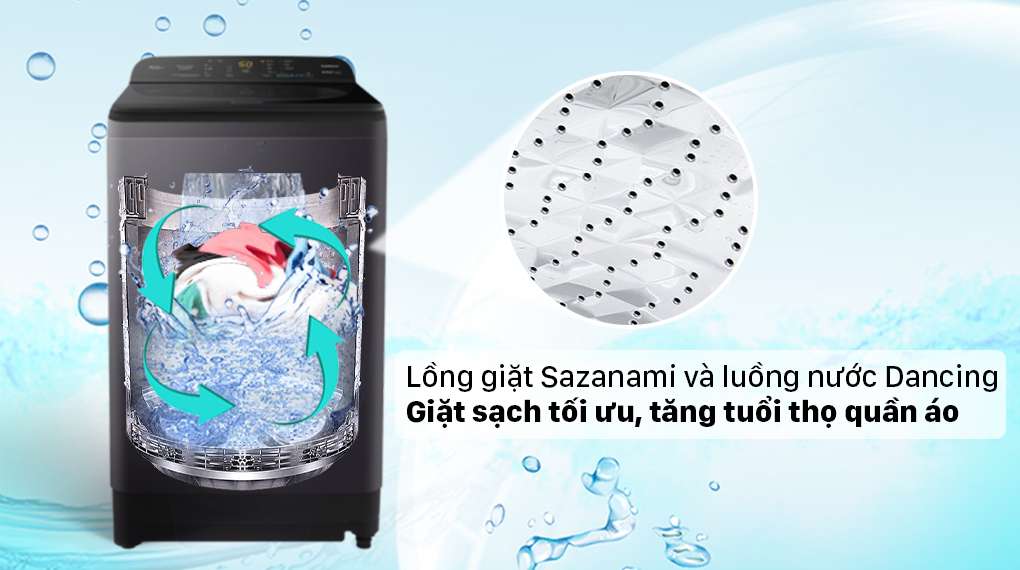 Máy giặt Panasonic 9 Kg NA-F90A9BRV - Lồng Sazanami và luồng nước Dancing