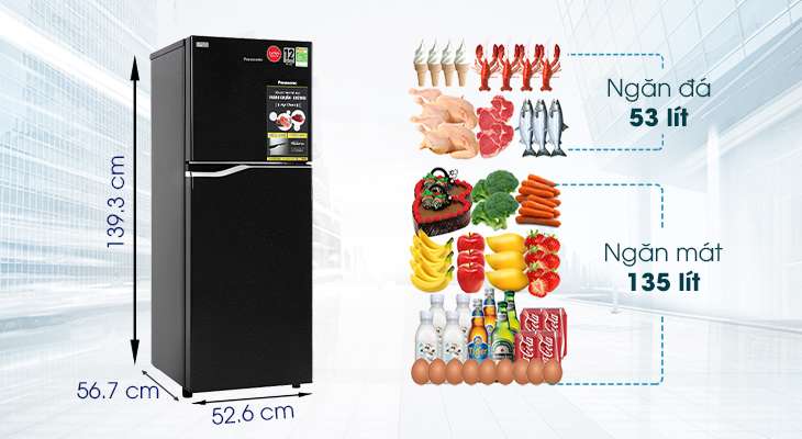 Tủ lạnh Panasonic Inverter 188 lít NR-BA229PKVN - Kích thước dung tích