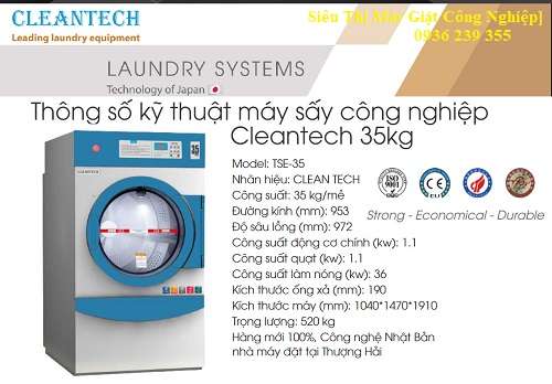 Máy sấy công nghiệp Cleantech 35kg