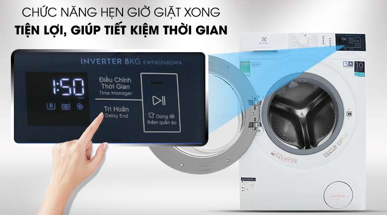 Chức năng hẹn giờ giặt xong -Chế độ vệ sinh lồng giặt - Máy giặt Electrolux Inverter 8 kg EWF8024BDWA