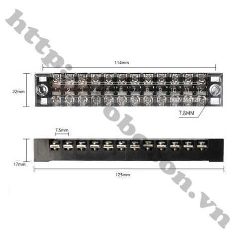 Cầu Nối Điện Terminal Block 600V 15A 12P TB-1512L 