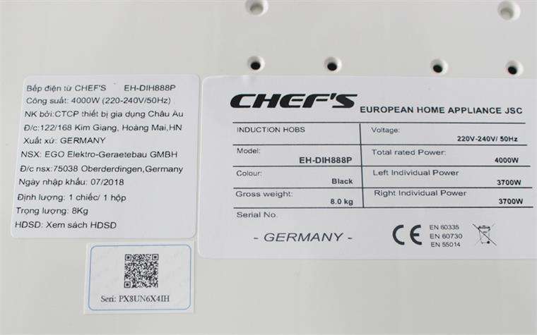 Bếp từ đôi Chef's EH-DIH888P ( Made in Germany)