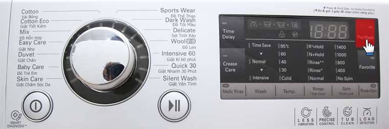 Nhấn nút chọn chương trình giặt sơ (Prewash)