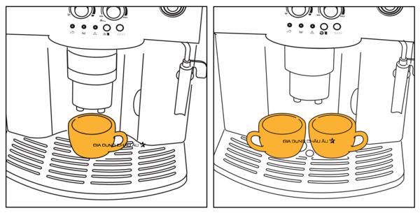 Đặt 1 tách hoặc 2 tách dưới vòi ra cà phê máy pha cà phê hạt Delonghi Esam 4000.B