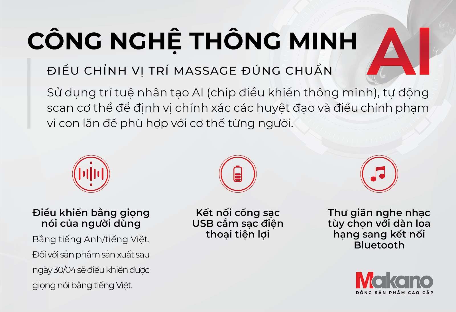 Công nghệ AI ghế massage Makano MKGM-20002