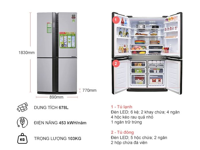 Tủ lạnh side by side Sharp Inverter SJ-FX680V - 678 lít