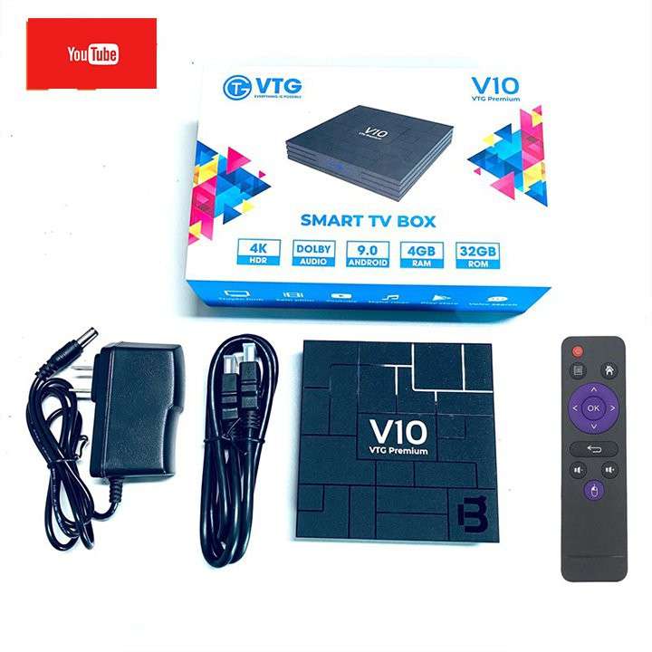 Android TV Box V10 Premium RK3318 RAM 4GB ANDROID TV 9.0 MODEN 2021 mới
