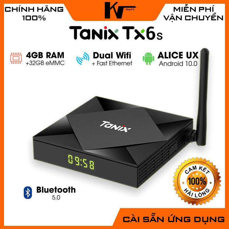 Android TV Box Tanix TX6s, Ram 4GB, Bộ nhớ 32GB, Android TV 10.0, Wifi AC, Bluetooth 5.0