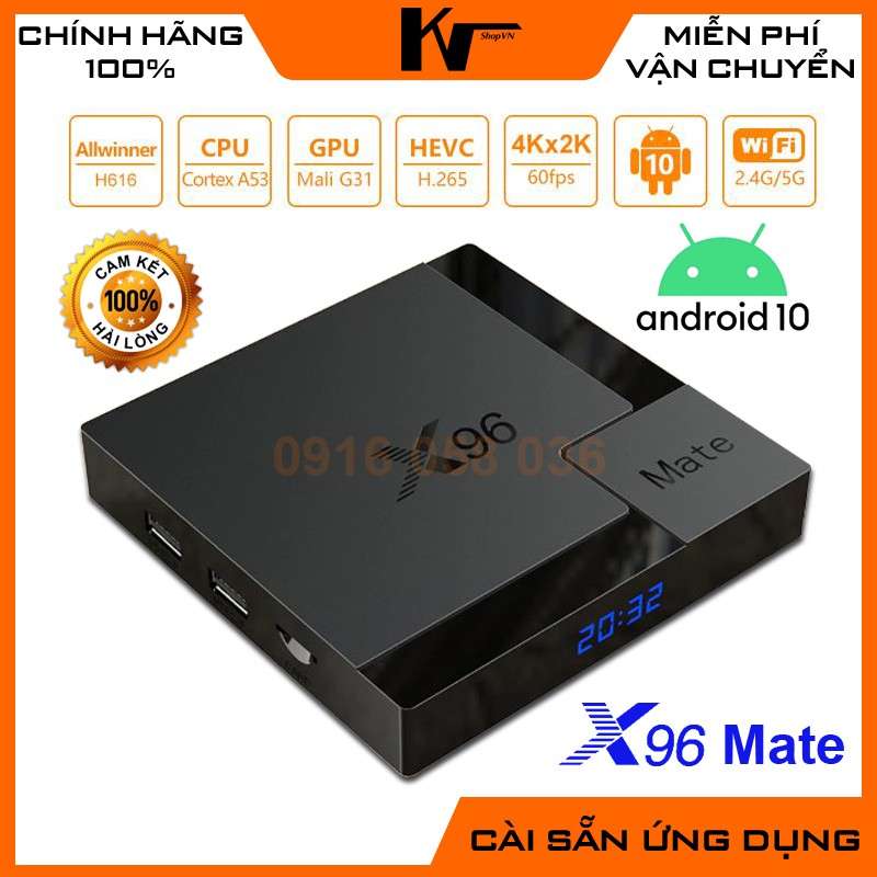 Android TV Box X96 Mate, Android 10.0, Ram 4GB, Rom 32GB, Wifi 2.4Ghz/5.0Ghz, Bluetooth 5.0