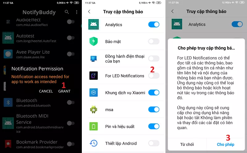 Cấp quyền truy cập thông báo cho NotifyBuddy