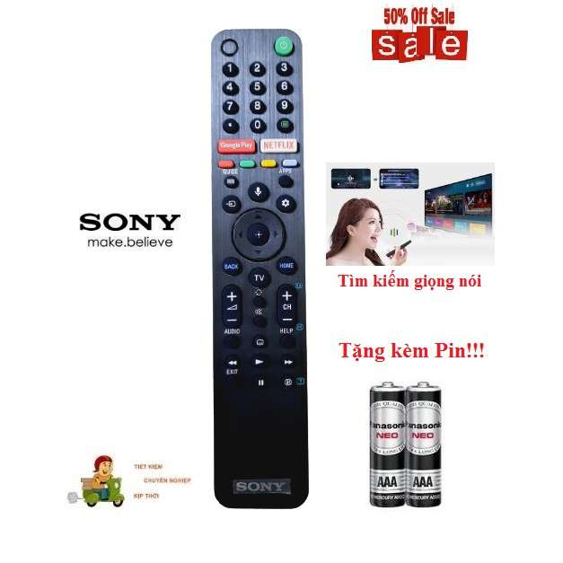 Remote Điều khiển tivi Sony giọng nói RMF-TX500P- Hàng mới logo Sony mạ bạc BH 6 tháng Tặng kèm Pin