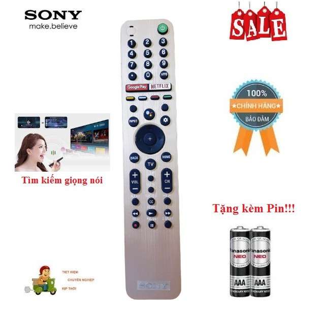 Remote Điều khiển tivi Sony giọng nói RMF-TX600U- Hàng mới logo Sony mạ bạc BH 6 tháng Tặng kèm Pin