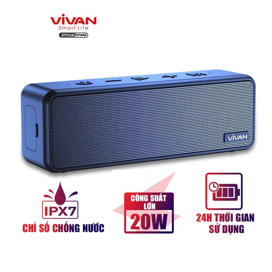 Loa Bluetooth 5.0 VIVAN VS20 Chống Nước IPX7 Công suất 20W Pin 3600mAh Playtime đến 24H Hỗ trợ thẻ Micro SD và cổng AUX