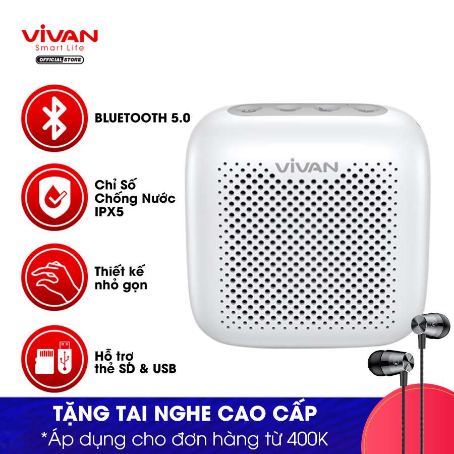 (Bảo hành 12 tháng)Loa Bluetooth 5.0 ngoài trời chống thấm nước VIVAN VS1 chơi nhạc liên tục 8 giờ sạc - Hàng Chính Hãng