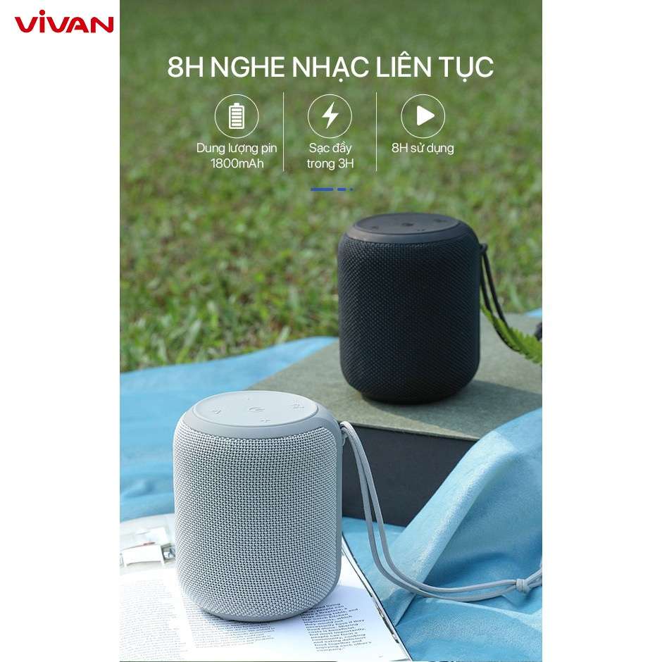 Loa Bluetooth 5.0 VIVAN VS12 Hi-Fi Công Suất 10W Chống Nước Âm Thanh Vòm 360 Độ Hỗ Trợ Kết Nối Cổng AUX Và MicroSD