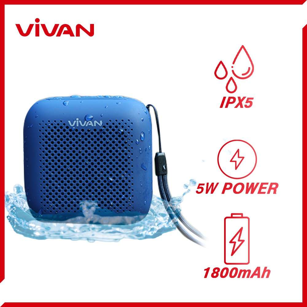 Loa Bluetooth mini Vivan VS1 chống nước chuẩn IPX5 an toàn sử dụng, Bluetooth 5.0 công suất 5W, âm thanh trung thực