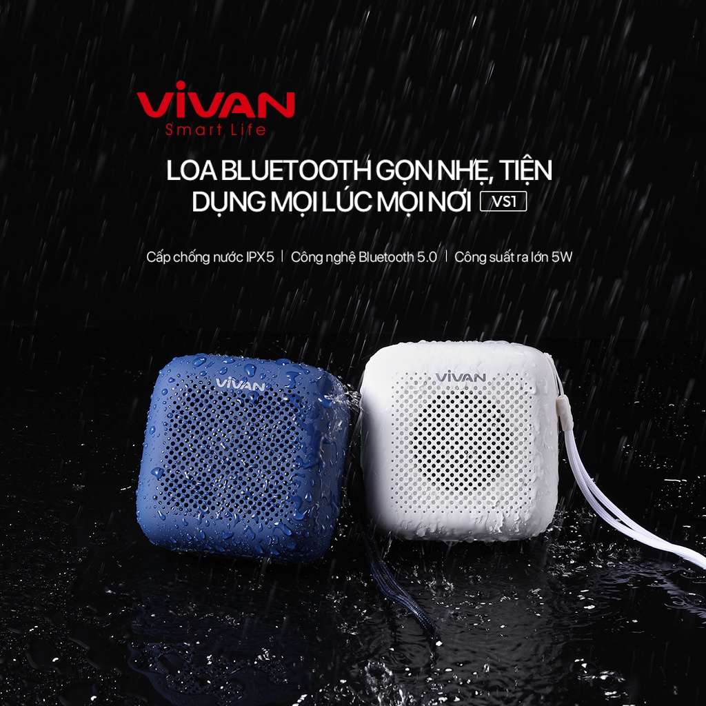 Loa Bluetooth Mini Nhỏ Gọn Tiện Lợi 5.0 VIVAN VS1 Chống Nước Âm Thanh Sống Động Hỗ Trợ Thẻ SD & USB Hàng Chính Hãng