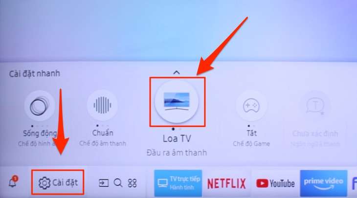 Mục cài đặt của tivi Samsung