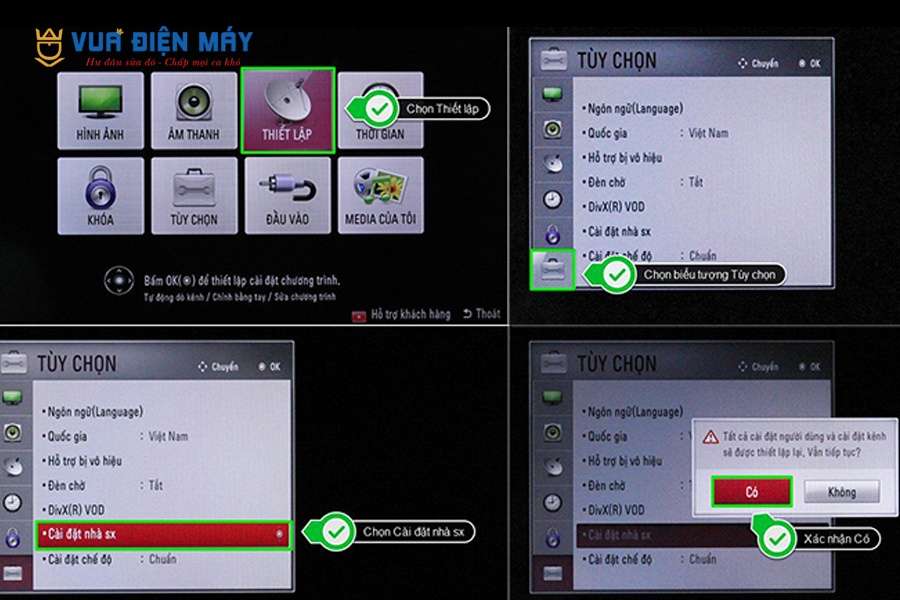 khôi phục cài đặt gốc tivi lg