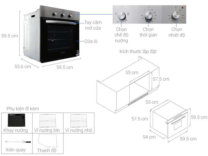 Lò nướng âm Malloca 65 lít MOV-655 EGT 65 lít