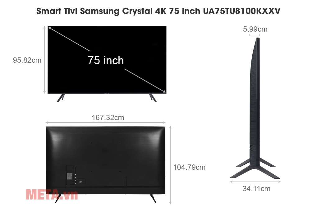 Kích thước tivi 75 inch của Samsung, LG