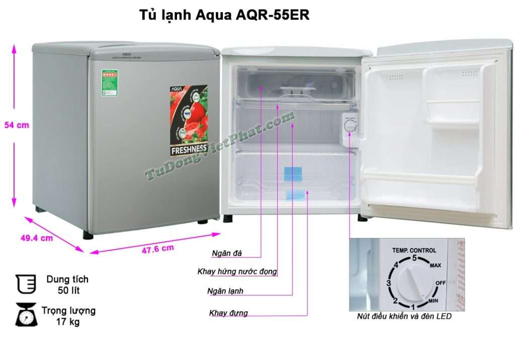 Tủ lạnh mini AQUA 50 Lít AQR-55ER - Chính hãng giá rẻ nhất T7/2021