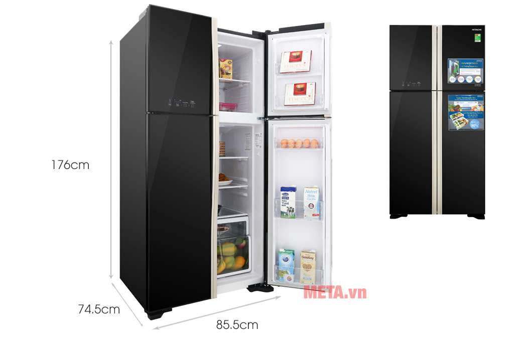 Kích thước tủ lạnh Hitachi inverter R-FW650PGV8(GBK) 509 lít