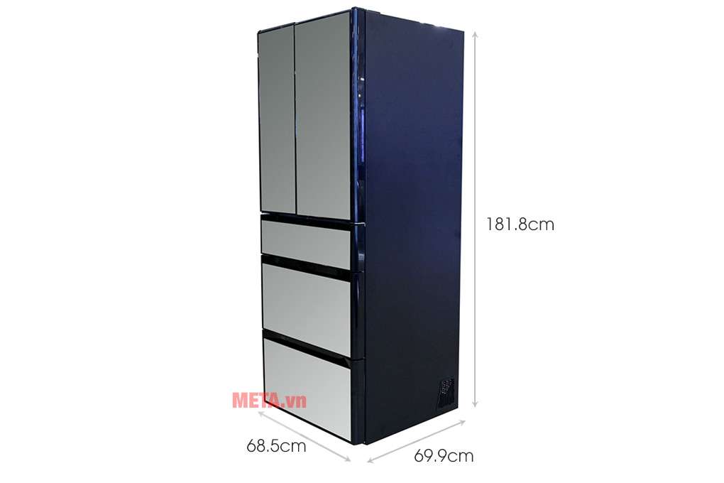 Kích thước tủ lạnh Hitachi Inverter 536 lít R-G520GV (X) - Gương pha lê