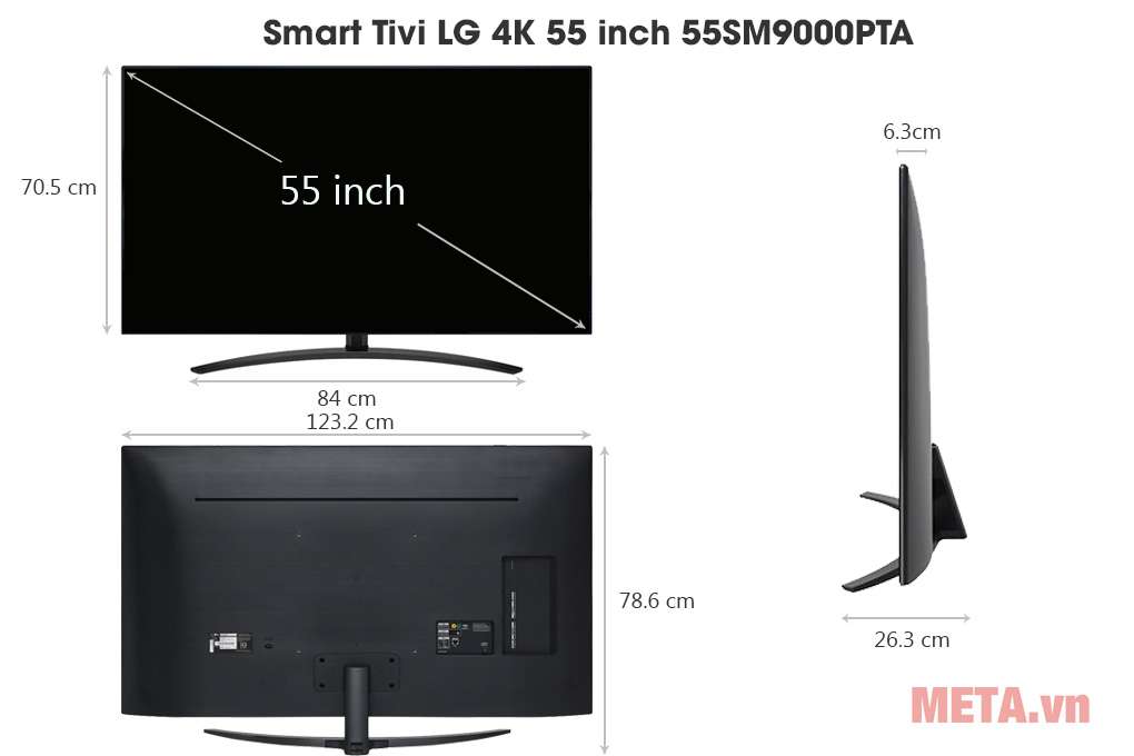 Kích thước Smart Tivi LG 4K 55 inch 55SM9000PTA