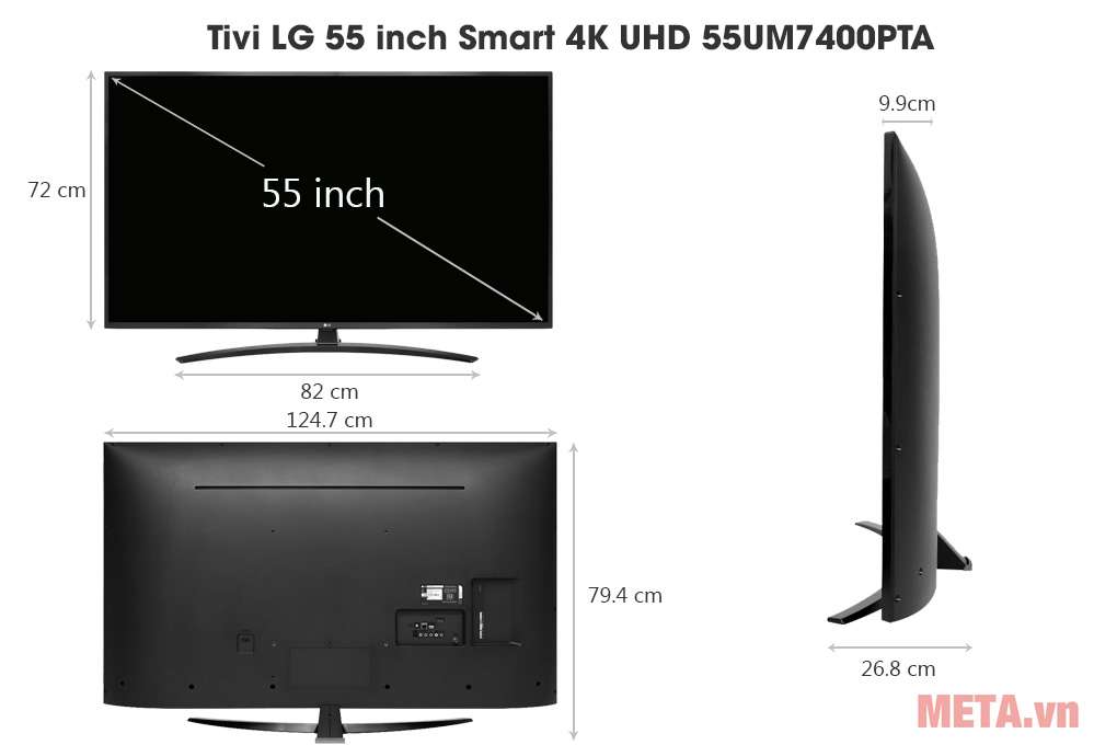 Kích thước Tivi LG 55 inch Smart 4K UHD 55UM7400PTA