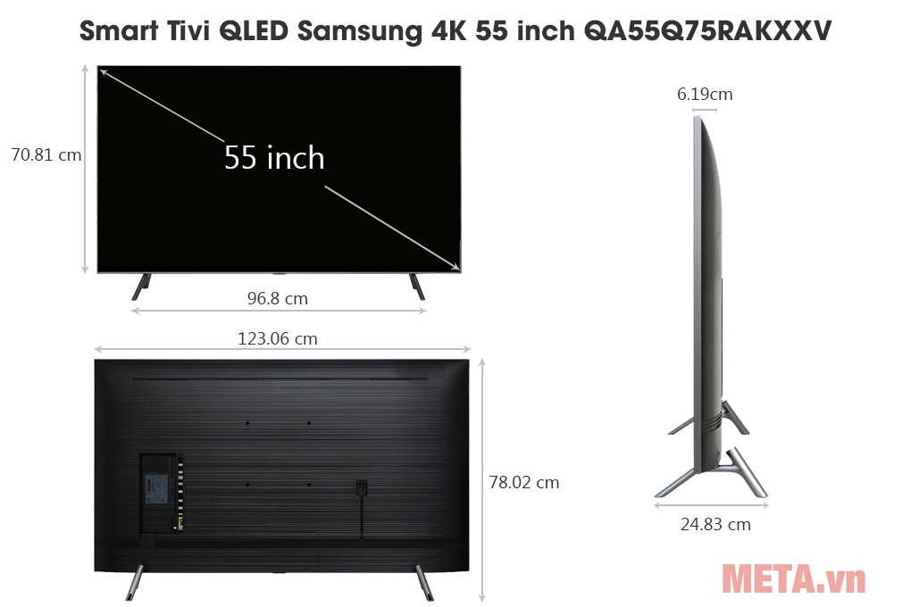 Kích thước Smart Tivi QLED Samsung 4K 55 inch QA55Q75RAKXXV