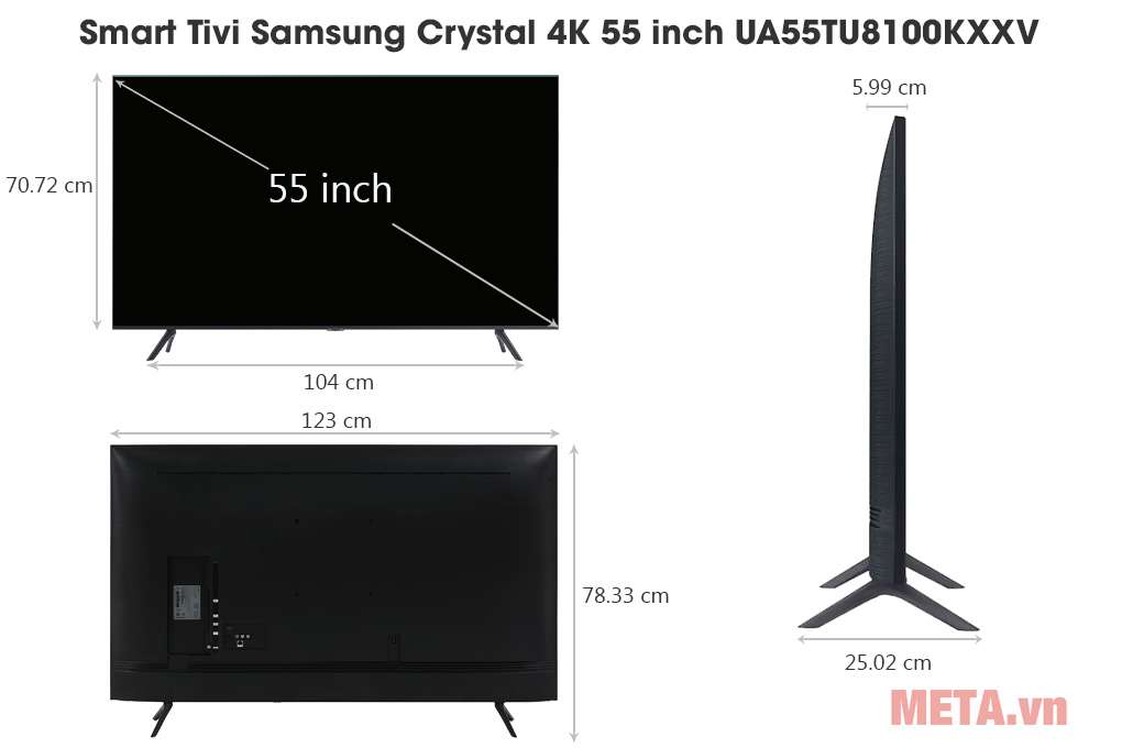 Kích thước Smart Tivi Samsung Crystal 4K 55 inch UA55TU8100KXXV