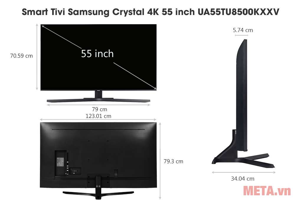 Kích thước Smart Tivi Samsung Crystal 4K 55 inch UA55TU8500KXXV