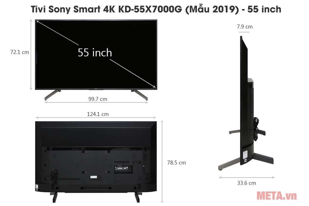 Kích thước Tivi Sony Smart 4K KD-55X7000G (Mẫu 2019) - 55 inch