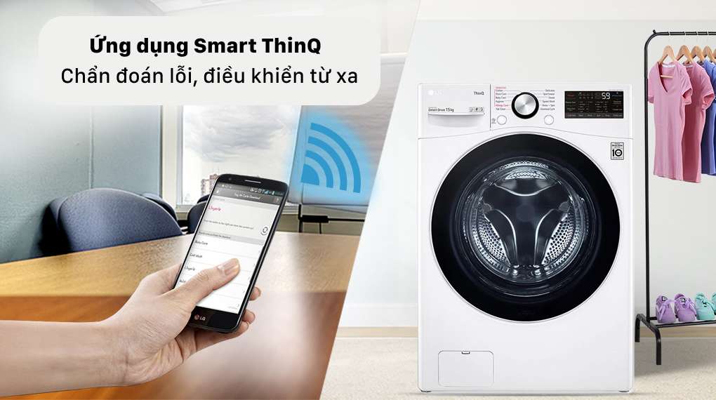 Máy giặt LG Inverter 15 Kg F2515STGW -  Smart Thinq điều khiển từ xa, chuẩn đoán lỗi