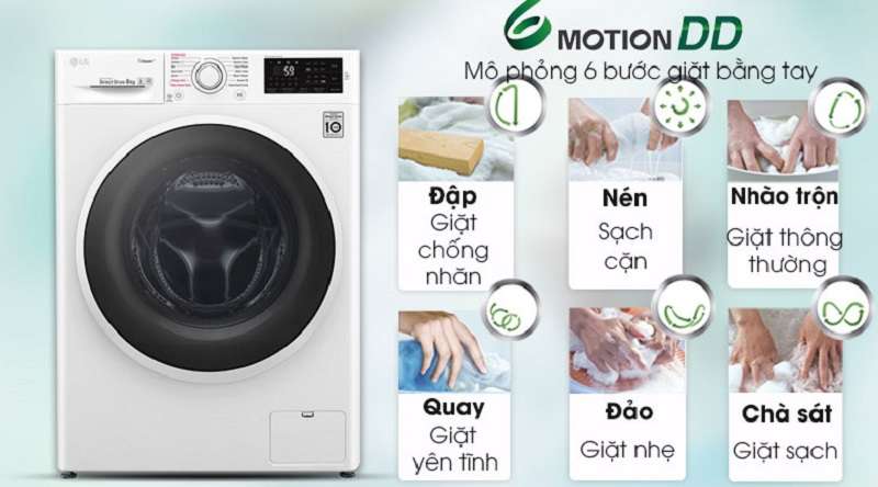 Máy giặt LG Inverter 9 kg FC1409S4W - Nâng cao hiệu quả giặt sạch với công nghệ 6 Motion
