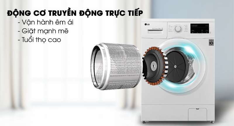 Máy giặt LG Inverter 8 kg FM1208N6W-Vận hành êm ái với động cơ truyền động trực tiếp