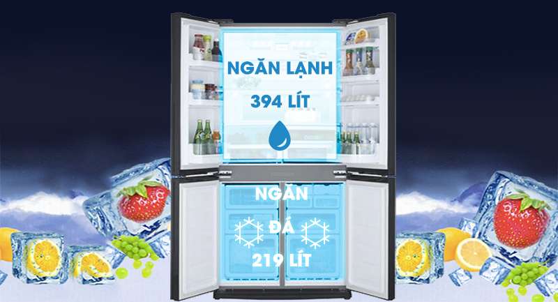 Là một mẫu tủ lạnh có dung tích lớn đáp ứng thực phẩm cho gia đình từ 5 thành viên