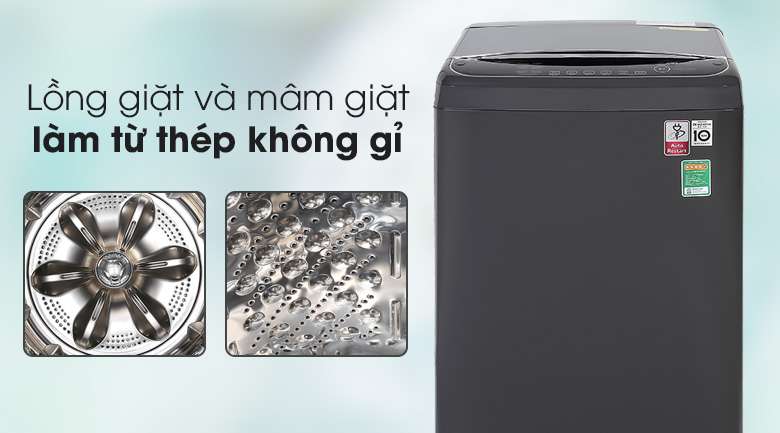 Máy giặt LG TH2111DSAB có mâm giặt và lồng giặt làm từ vật liệu thép không gỉ