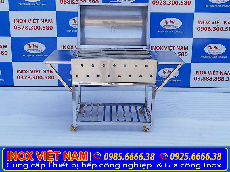 Mẫu lò nướng than inox có nắp chụp, Sản phẩm Bếp nướng than hoa, bếp nướng bbq, bếp nướng than inox ngoài trời giá tốt tại xưởng sản xuất IVN có sản xuất theo yêu cầu (Ảnh thực tế).