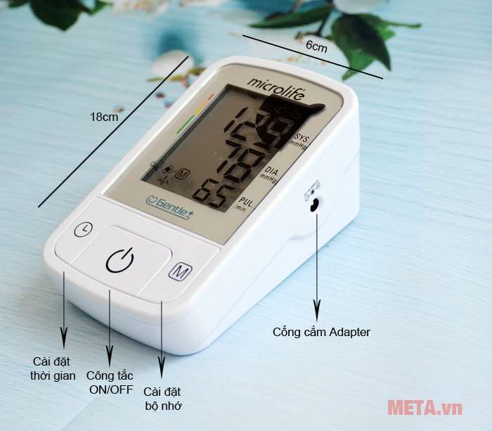 Cấu tạo và kích thước của máy đo huyết áp bắp tay Microlife BP A2 Basic