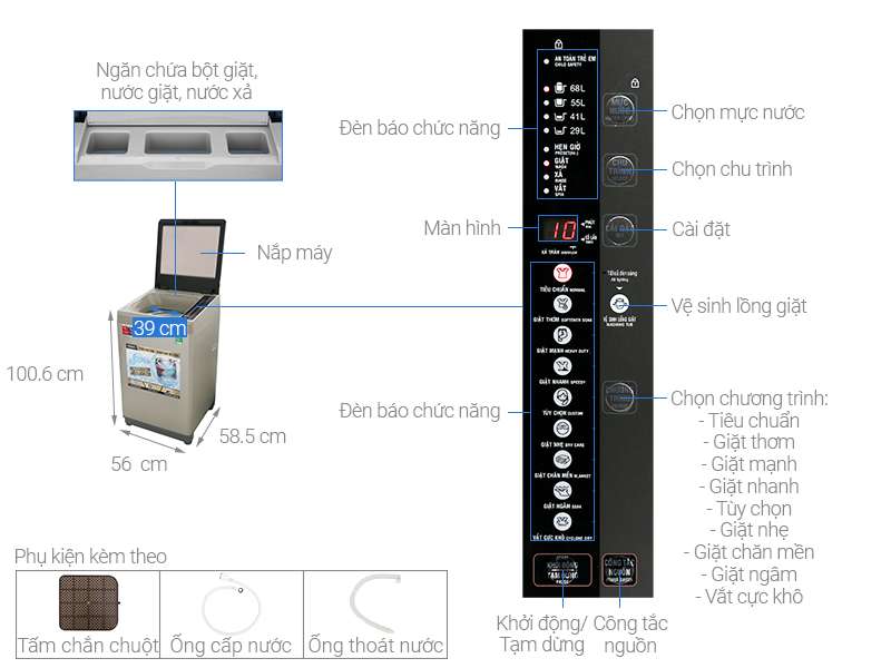 Máy Giặt AQUA Inverter 10.5 Kg AQD-D1050E.N| Nguyễn Kim