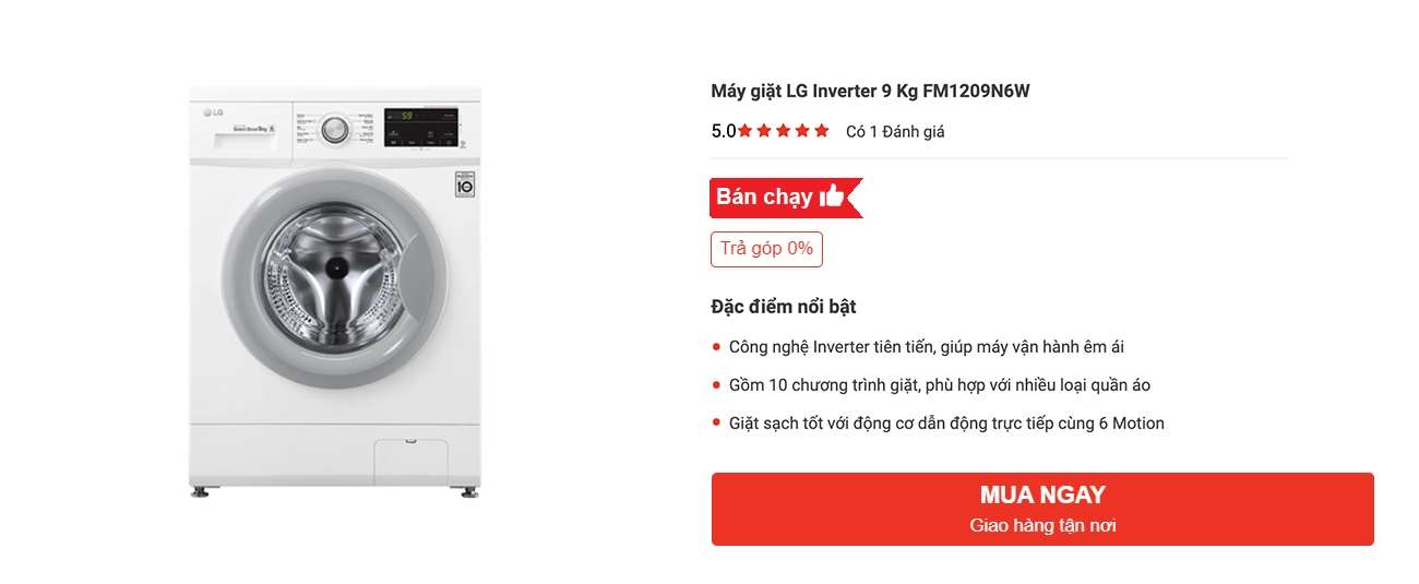 Máy giặt LG FM1209N6W Imverter 9kg giá rẻ, chính hãng tại Nguyễn Kim