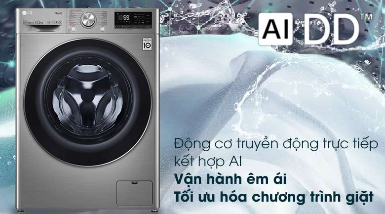 Máy giặt LG FV1450S3V vận hành êm ái nhờ động cơ truyền động trực tiếp kết hợp AI
