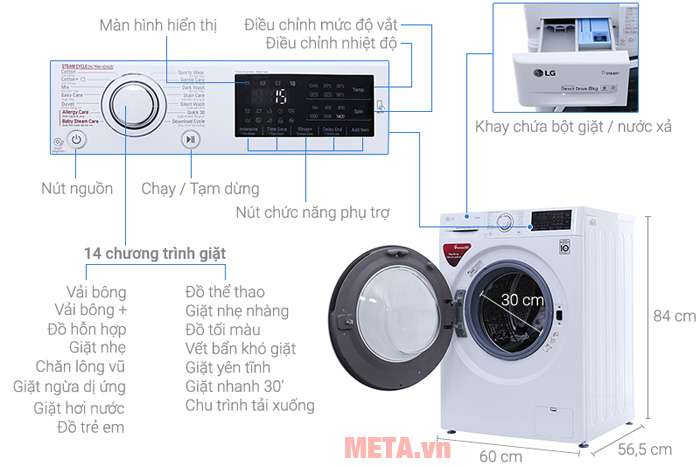 Cấu tạo các bộ phận của máy giặt LG FC1408S4W2