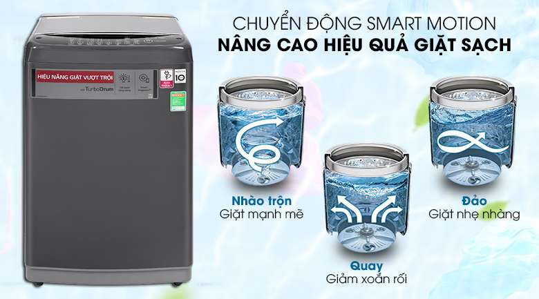 Máy giặt LG Inverter 9kg T2109VSAB-Nâng cao hiệu quả giặt sạch nhờ công nghệ Smart Motion 3