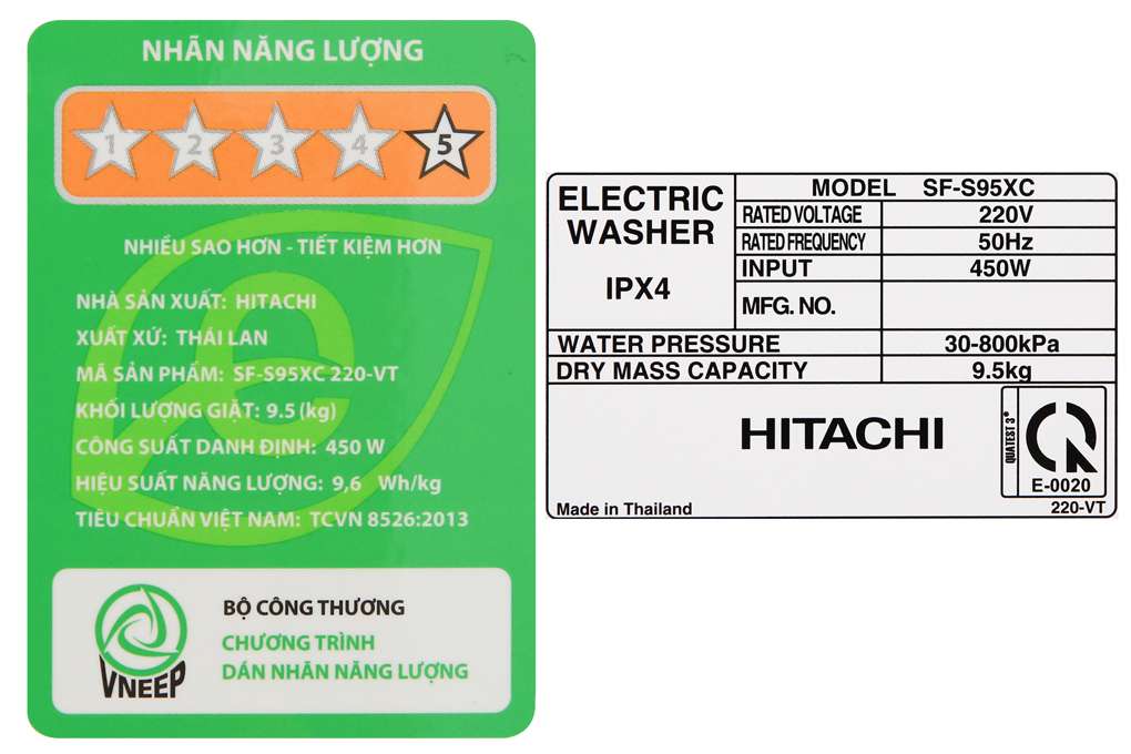Thông số kỹ thuật của máy giặt Hitachi