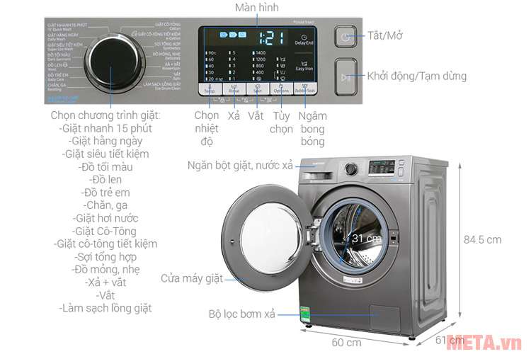 Cấu tạo các chi tiết của máy giặt Samsung WW80J54E0BX/SV (8kg)