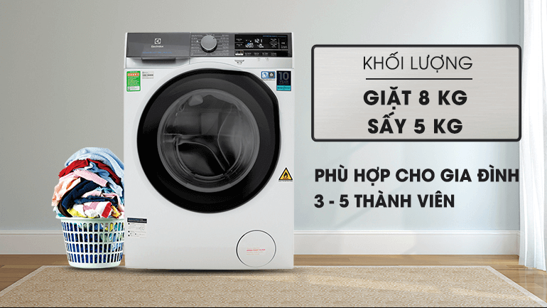 Máy giặt sấy khô không cần phơi Electrolux 8kg/5kg UltimateCare 900 EWW8023AEWA